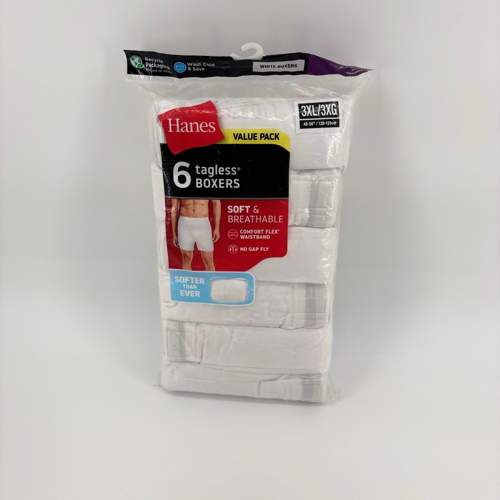 Hanes Mens 6 Pack Tagless Comfort‎ Flex Waistband White Boxer 3XL